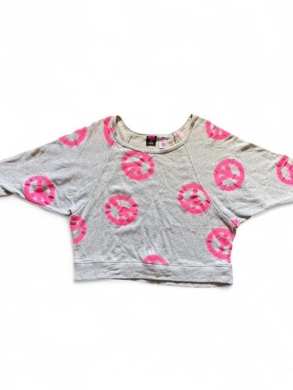 Hard Candy Grey Sweater with Pink Peace Signs and Sequin Front Detail